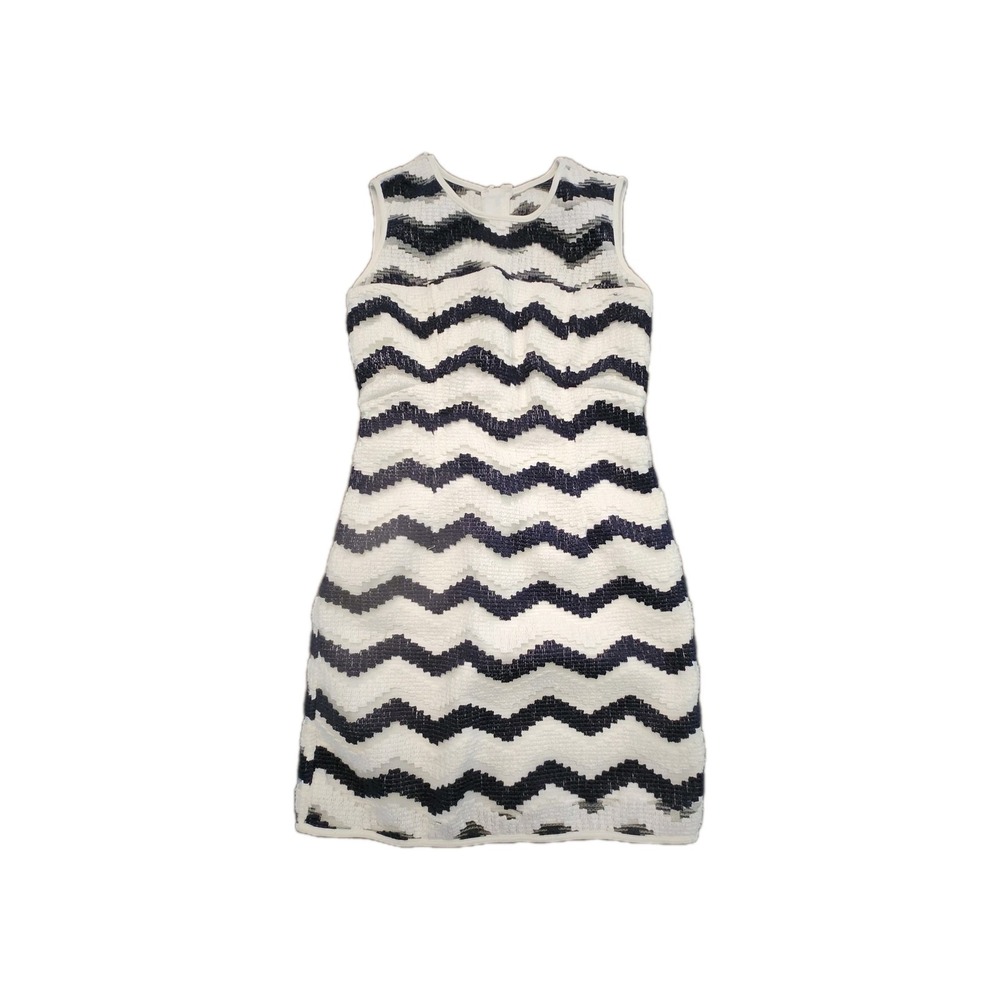 Milly Woven Overlay Mini Sheath Dress White Navy Chevron Size 4 Made USA Wedding